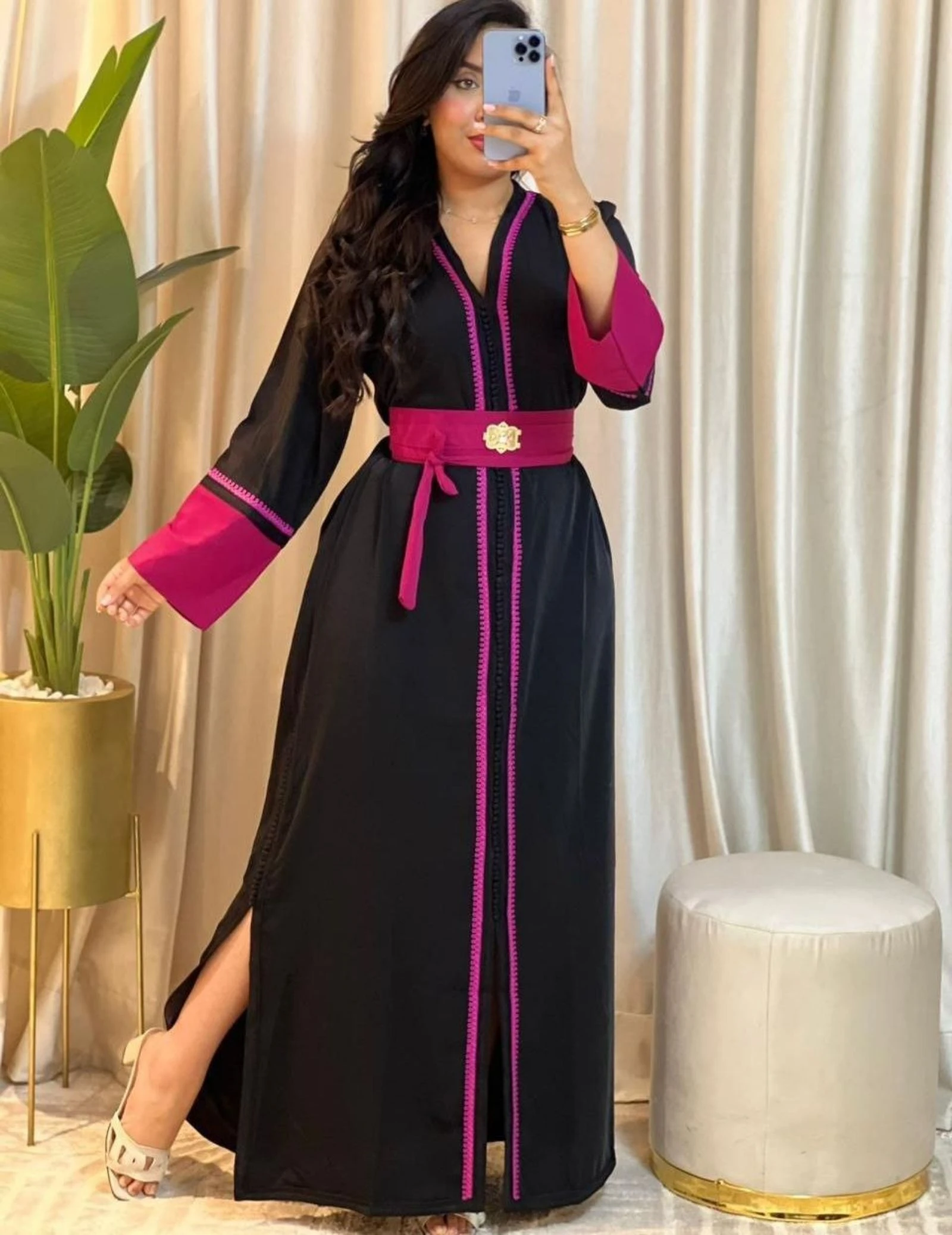 Caftan longue avec ceinture 
